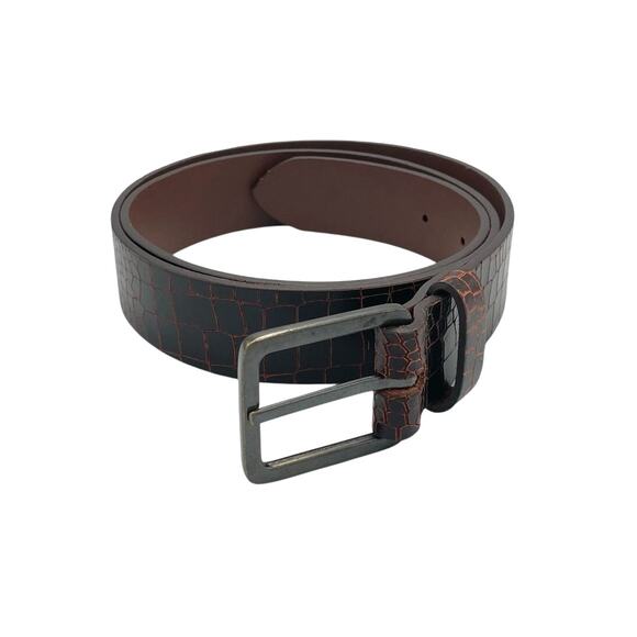 Unbranded Large Women's Brown Leather Crocodile Texture Embossed Fashion Belt - Picture 5 of 6